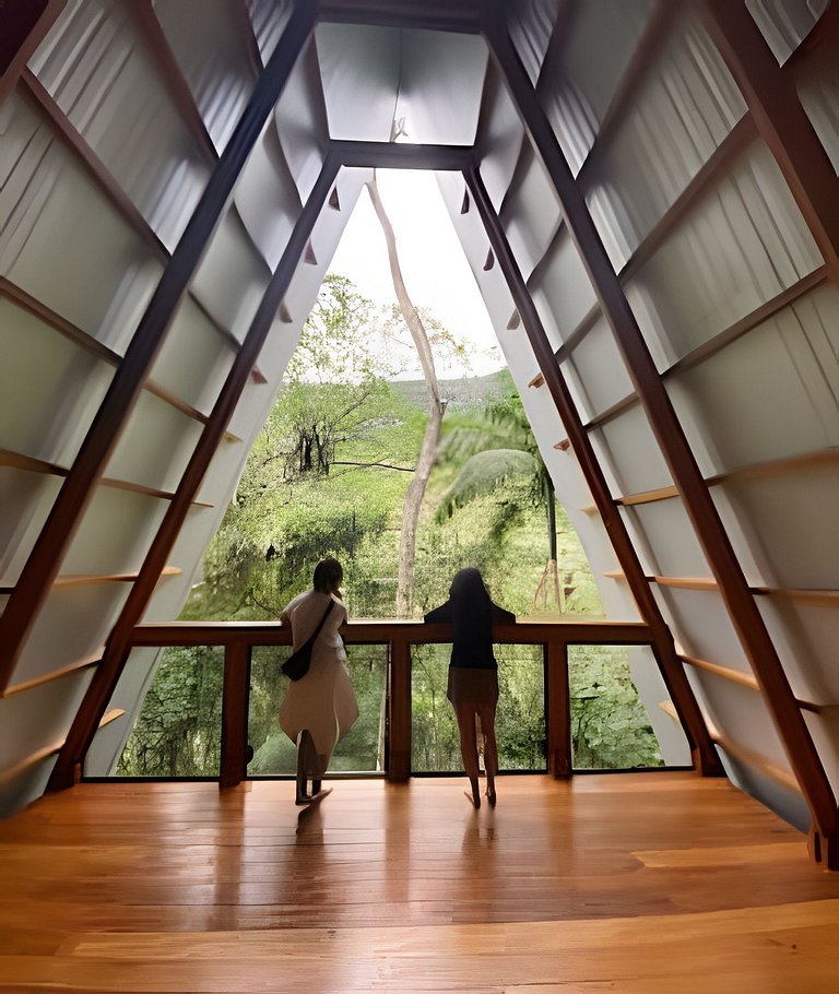 No topo das árvores, próximo à cachoeira