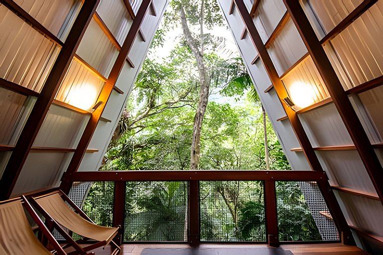 No topo das árvores, próximo à cachoeira