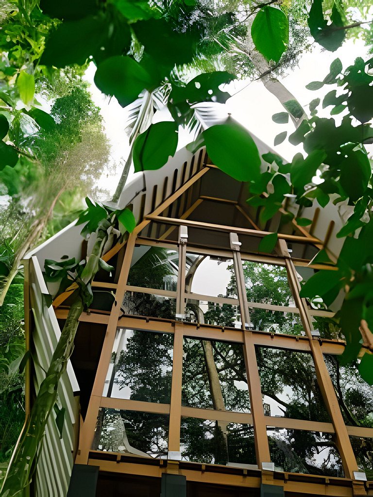 No topo das árvores na Aldeia Rizoma