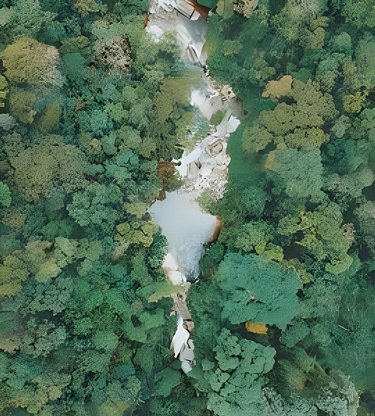 No topo das árvores, próximo à cachoeira